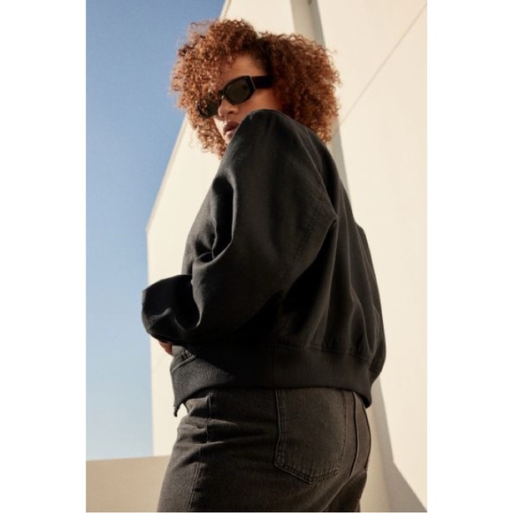 Black Linen Blend Bomber Jacket - Picture 5 of 7